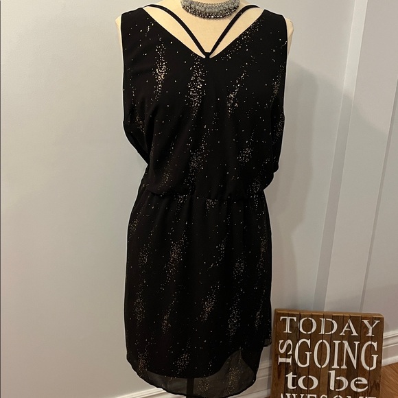 #77 Reitmans Black and Gold Sleeveless Dress - Picture 2 of 9